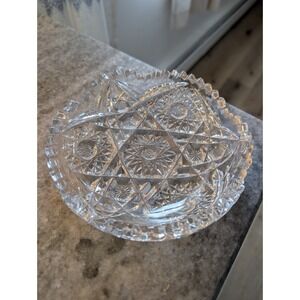 American Brilliant Hobstar Cut Crystal‎ Sawtooth Edge Low Bowl 6"